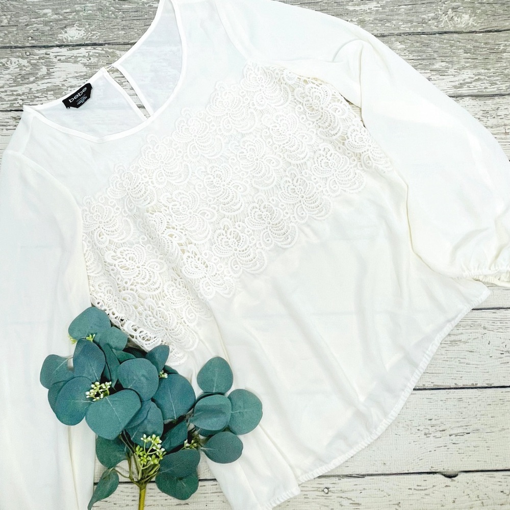 Bebe Crochet Trimmed Long Sleeve Top